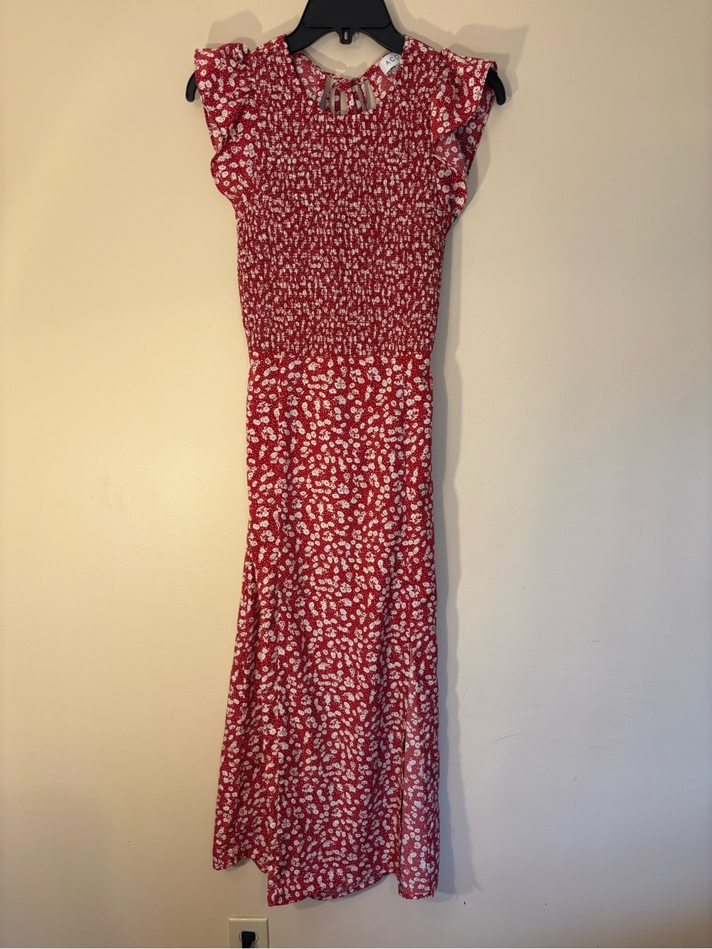 Red Floral Smocked Maxi Dress with Flutter Sleeves